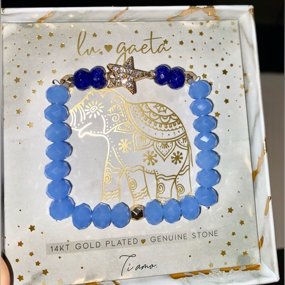 BRACELET 14K YELLOW GOLD PLATED CALMING ENERGY WOMEN'S STRETCH Gift Boxed - Picture 7 of 8